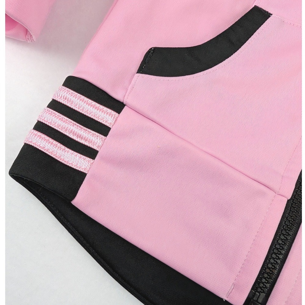 Adidas Kids Pink Black Full Zip Track Jacket 24M Three Stripe Sporty Jacket - Picture 4 of 14